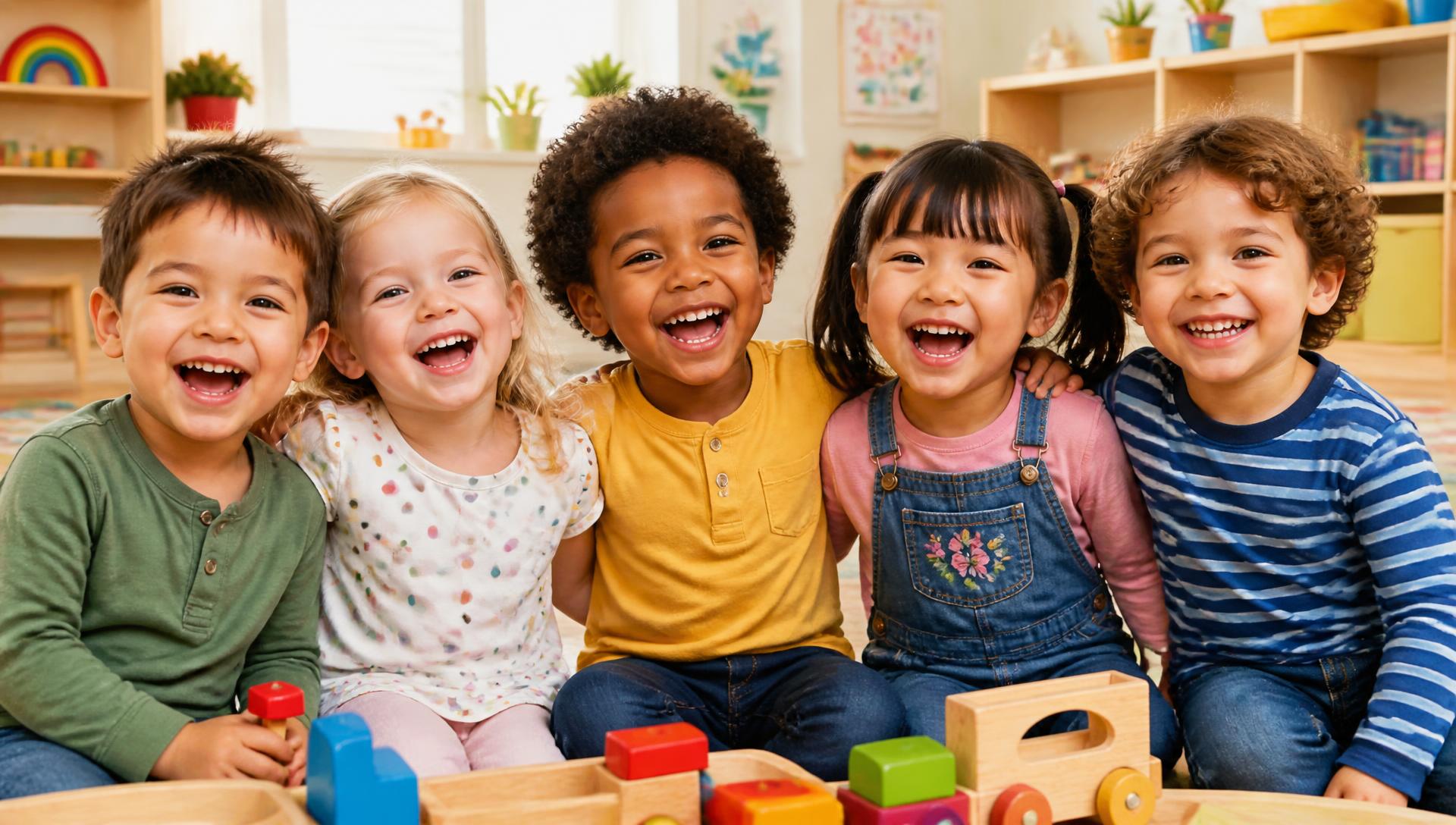 Happy children laughing together at Smile Time Daycare